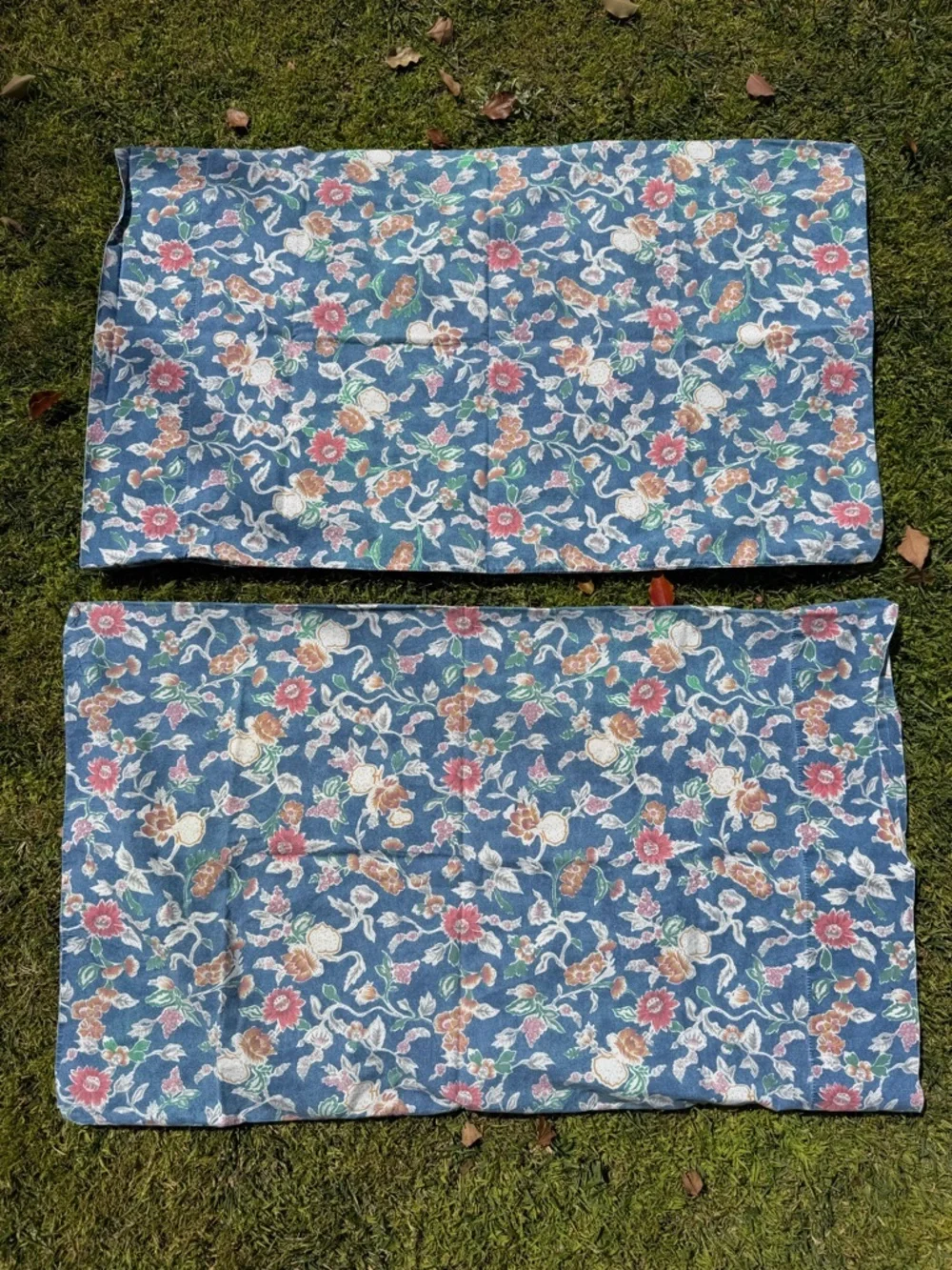 VTG Ralph Lauren Jardin Blue Standard Pillowcase Set Blue Floral Fruit 80s FLAWS